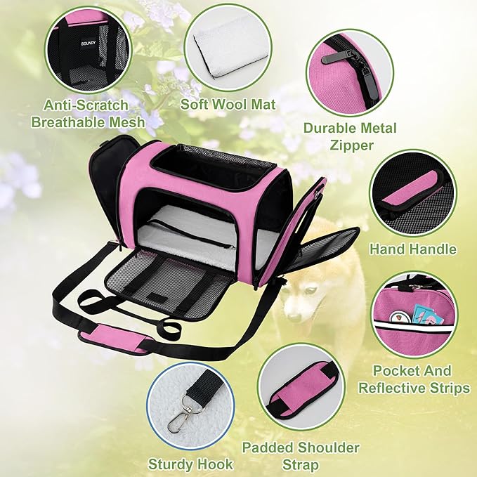 Large Cat Carrier Dog Carrier Pet Carrier Under 25 Lbs,Large Cats Small to Medium Dogs Portable Soft Sided Folding Travel Pet Carrier, Cat Carrier for 2 Cats Car Travel Carrier(Large, Pink)