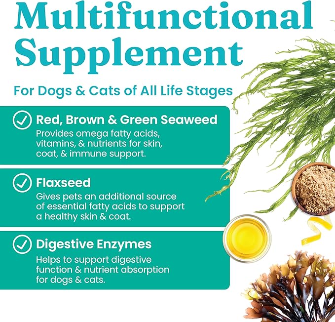 Solid Gold SeaMeal Multivitamin for Dogs - Grain Free Kelp Supplement - Digestive Enzymes for Dogs - Gut Health & Immune Support - Healthy Skin & Coat - Omega 3 & Superfood Soft Chews - 120 Count