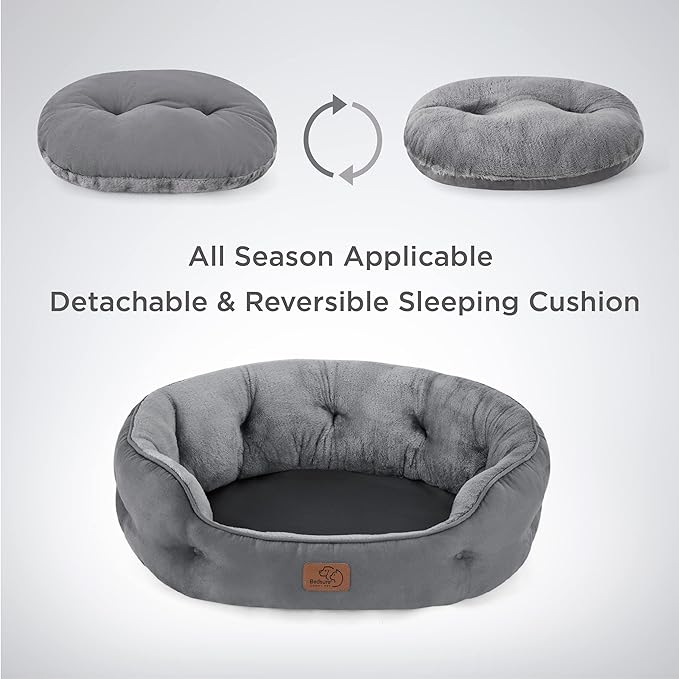 Bedsure Dog Beds for Small Dogs - Round Cat Beds for Indoor Cats, Washable Pet Bed for Puppy and Kitten with Slip-Resistant Bottom, 25 Inches, Grey