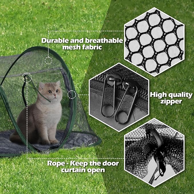 Cat Tent Outdoor, Pet Enclosure Tent Suitable for Cats and Small Animals, Indoor Playpen Portable Exercise Tent with Carry Bag(Dark Green)