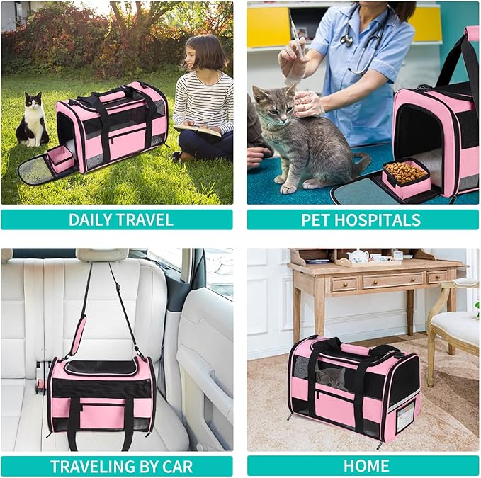 Large Cat Carrier Dog Carrier Pet Carrier for Medium Small Dogs, Collapsible Soft Sided Pet Carrier for Cats Dogs Puppy of 25 Lbs, Pink