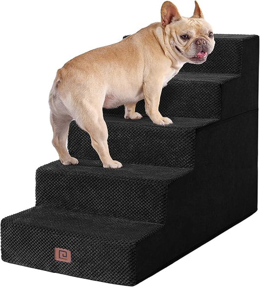 EHEYCIGA Dog Stairs for High Bed 22.5”H, 5-Step Dog Steps for Bed, Pet Steps for Small Dogs and Cats, Non-Slip Balanced Dog Indoor Ramp, Black