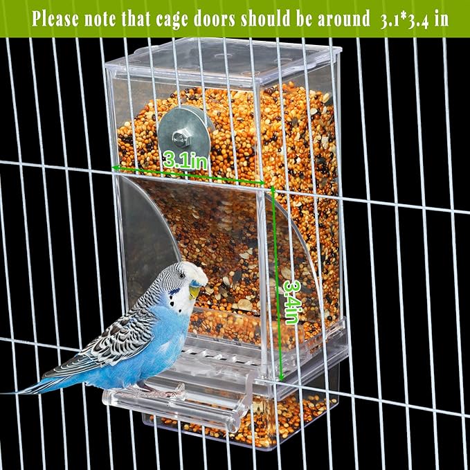 Rypet 2 Pack No Mess Automatic Bird Feeder Transparent Food Container Cage Acrylic Parrot Feeder Accessories for Small Birds Parrot Cockatoo Canary