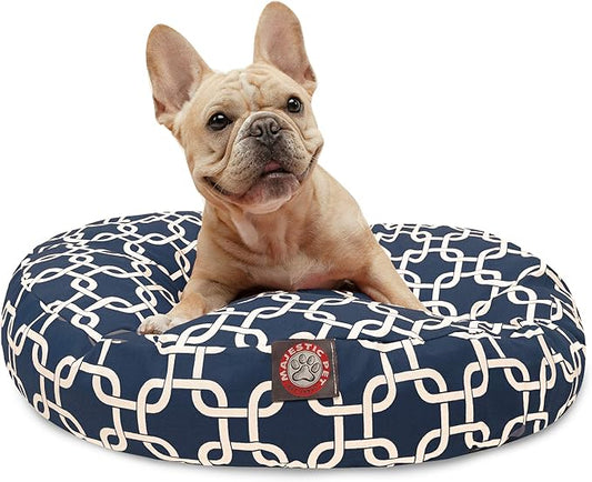 Navy Blue Links Small Round Indoor Outdoor Pet Dog Bed With Removable Washable Cover By Majestic Pet Products