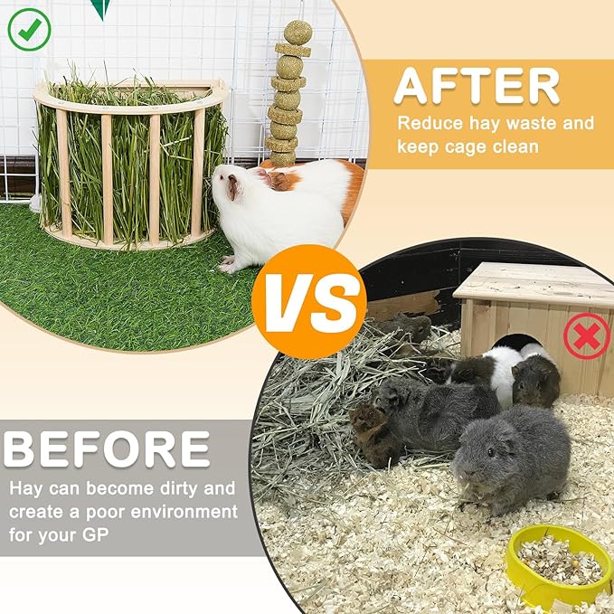 Guinea Pig Hay Feeder Wooden Rabbit Hay Feeder Big Volume Bunny Hay Holder Hanging Hay Rack with Instructions Guinea Pig Cages Accessories for Chinchilla and Ferret, Rabbit Cage Accessories