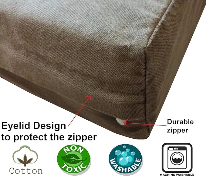 Dogbed4less 41X27X4 Inches Large size Brown Color Denim Jean Dog Pet Bed External zipper Cover - Replacement cover only