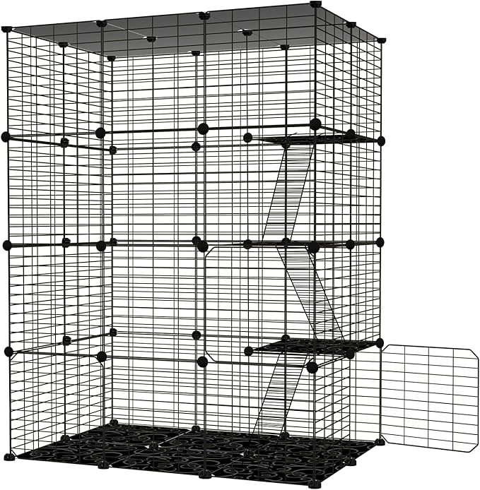 4-Tier Cat Cages Indoor, DIY Cat Enclosure, Cat Playpen Catio Detachable Metal Wire Kennels Pet Crate Large Exercise Place Ideal for 1-3 Cat