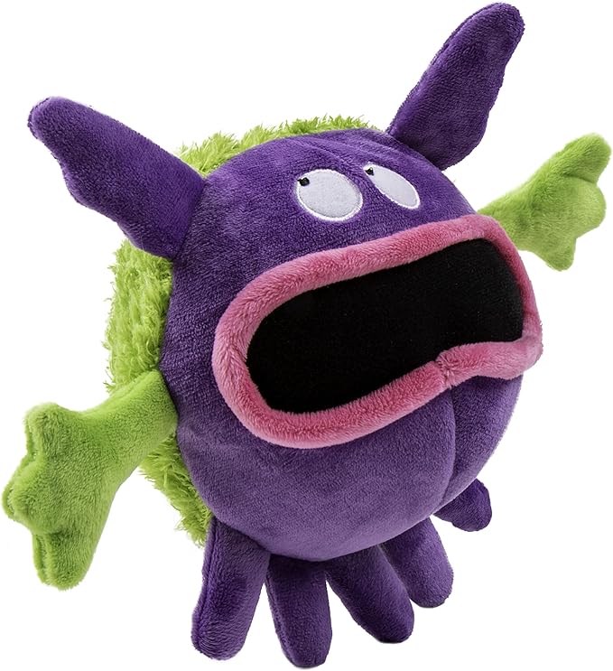 goDog PlayClean Germs Squeaky Plush Dog Toy with Odor-Eliminating Essential Oils, Chew Guard Technology - Purple, Large