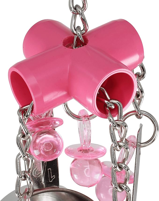Bonka Bird Toys Clacker Colorful Durable Stainless Steel Pullable Parrot Macaw African Grey Cockatoo (Single Clacker, Pink Lux)