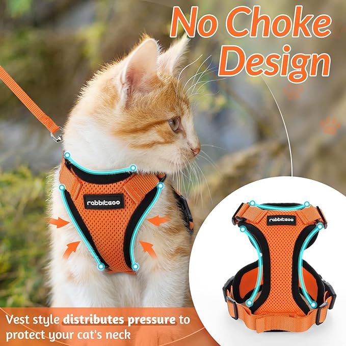 rabbitgoo Cat Harness and Leash for Walking, Escape Proof Soft Adjustable Vest Harnesses for Cats, Easy Control Breathable Reflective Strips Jacket, Orange, XS