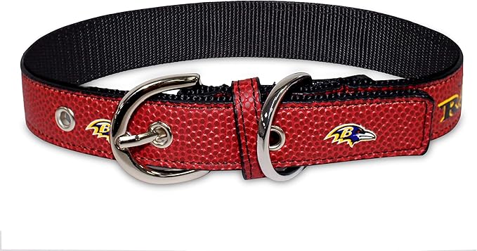 Pets First Tough Leather Pet Collar NFL Baltimore Ravens Premium Dog Collar, Limited Edition, Size Medium. Best & Strongest Heavy-Duty Dog Collar!, Medium (16-20"" Long & 1"" Wide) (BAL-3081-MD)