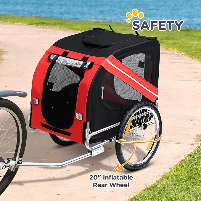 Aosom Dog Bike Trailer Pet Cart Bicycle Wagon Cargo Carrier Attachment for Travel with 3 Entrances Large Wheels for Off-Road & Mesh Screen