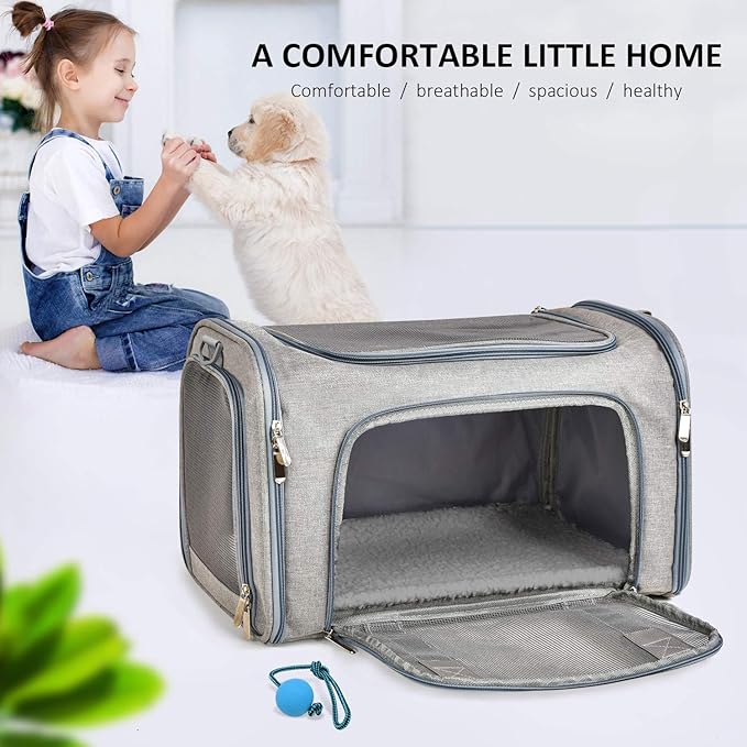 Henkelion Large Dog Cat Carriers Puppies up to 25Lbs, Big Dog Carrier Soft Sided, Collapsible Travel Puppy Carrier - Large - Grey