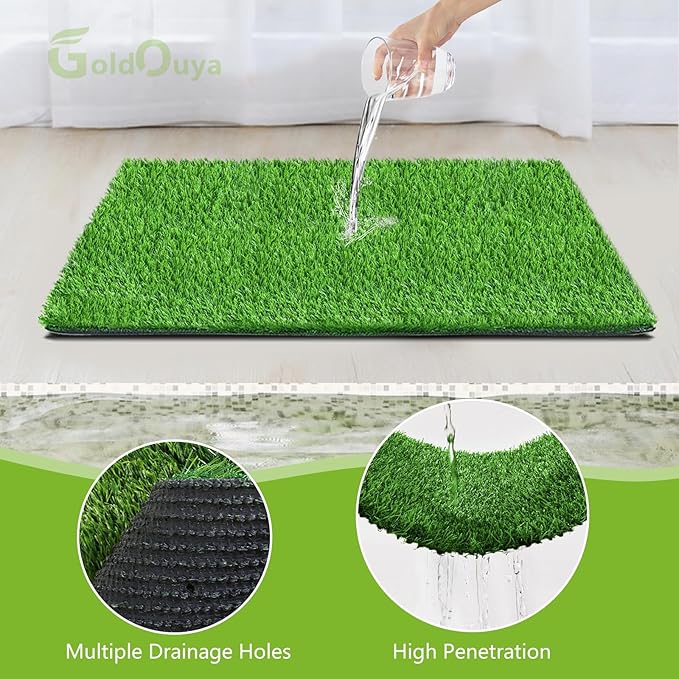 Dog Grass Pee Pad, 33.5 x 21.3Inch Artificial Grass for Dogs Reusable for Dog Potty Training, Dog Grass Pad with Drainage Holes for Indoor/Outdoor (1 Pack)