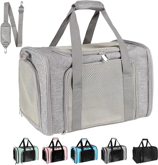 Dog Cat Carrier Pet Carriers for Small Medium Large Cats Dogs Carrier Soft Sided Small Puppy Dog Carrier Portable Foldable Airline Approved Dog Cat Travel Carrier Grey Large