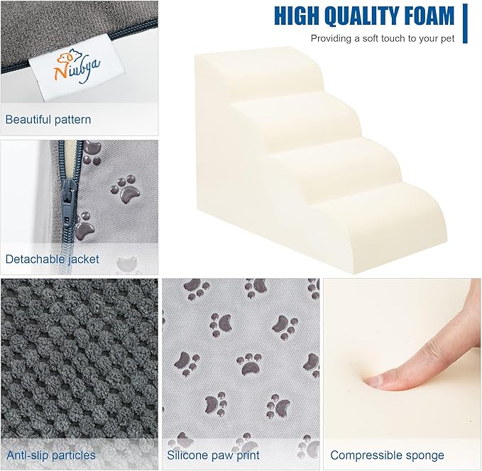 Dog Stairs for Small Dogs - High Density Foam Dog Ramp, Extra Wide Pet Steps with Non-Slip Bottom for High Beds, Couche and Sofa, Best for Dogs Injured, Older Dogs Cats, Pet with Joint Pain