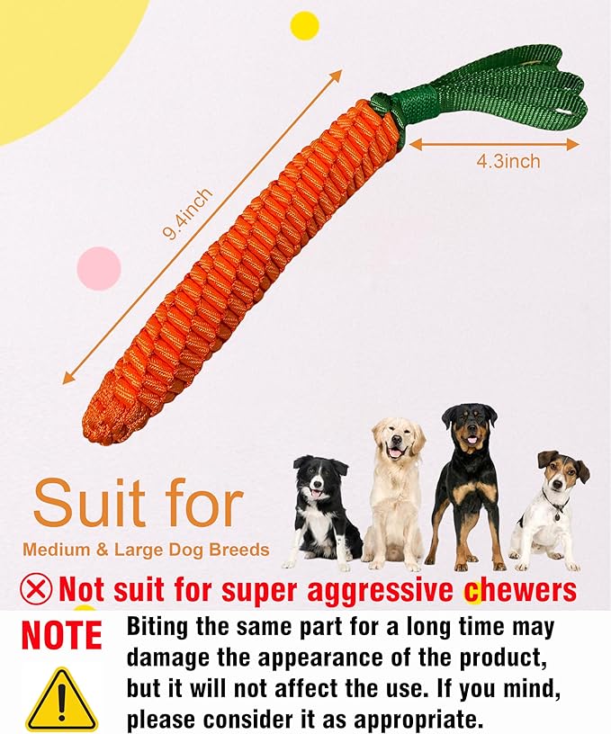 Dog Rope Tug Toy, Carrot Design, for Medium & Large Dogs, Dental Chewing Toy