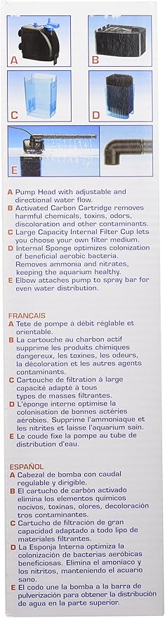 Penn-Plax Cascade 600 Fully Submersible Internal Filter + Replacement Carbon Cartridges for Aquariums