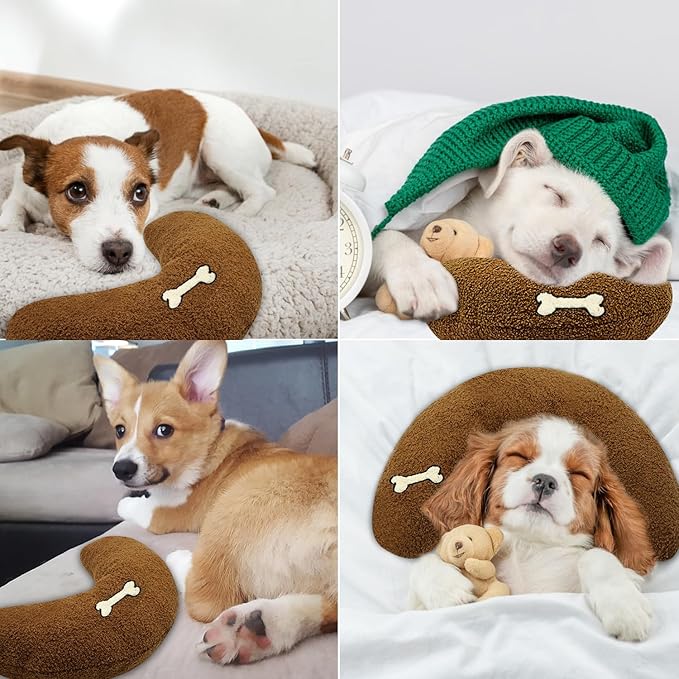 Dog Calming Sleeping Improve Pillow，Pet Neck Pillow for Little Dog Cats Sleep, Animal Puppy Kitten Comfort Blanket Cuddle Buddy Product, U Shaped Neck Pillow for old Joint Relief (Brown)