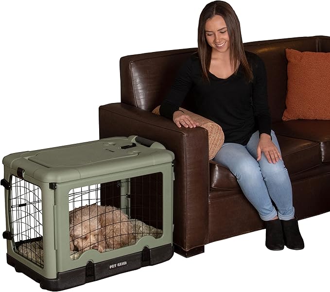 Pet Gear “The Other Door” 4 Door Steel Crate for Dogs/Cats with Garage-Style Door, includes Plush Bed + Travel Bag, No Tools Required, 3 Models, 3 colors