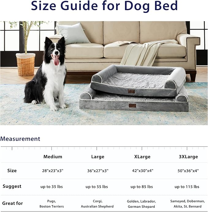 Dog Beds Large Sized Dog, Waterproof Orthopedic Dog Beds with Bolster, Washable Dog Couch Bed with Removable Cover