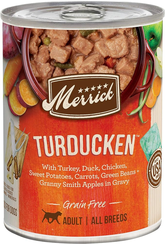 Merrick Grain Free Wet Dog Food, Premium And Wholesome Gluten Free Canned Adult Dog Food, Turducken Recipe - (Pack of 12) 12.7 oz. Cans