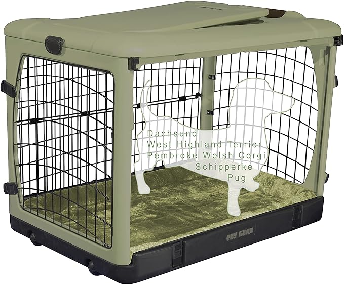 Pet Gear “The Other Door” 4 Door Steel Crate for Dogs/Cats with Garage-Style Door, includes Plush Bed + Travel Bag, No Tools Required, 3 Models, 3 colors