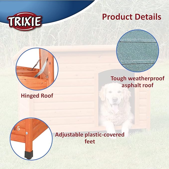 TRIXIE Pet Products Dog Club House, Large,Glazed Pine,40.75x26.75x28.25 Inch (Pack of 1),39552