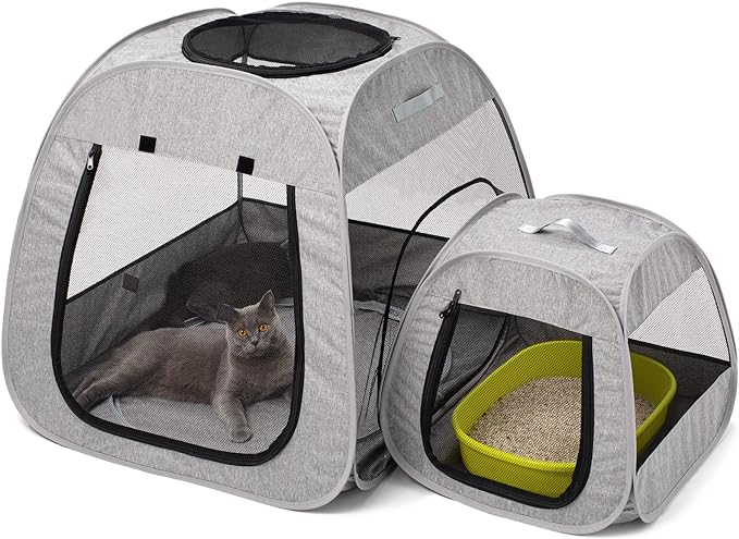 Tenrai Portable Cat Playpen, Trapezoidal Design for Better Standing, Foldable Pet Tent for Indoor and Outdoor Use of Kitten and Puppy, Dog Play Enclosure with Removable Bottom, Cat Houses & Condos