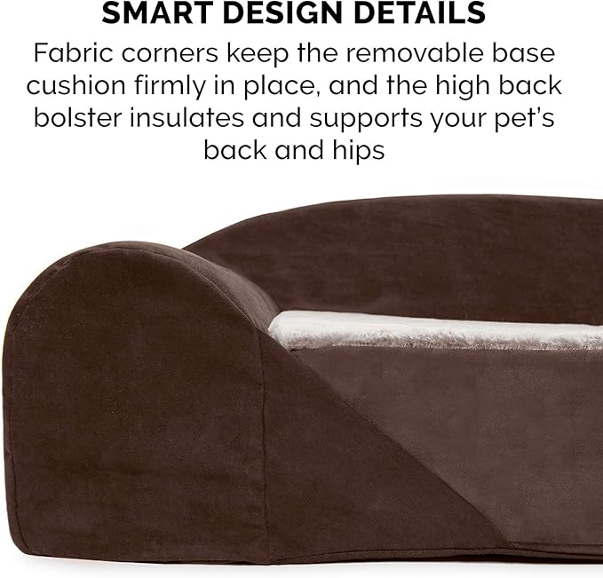 Furhaven Orthopedic Dog Bed for Large Dogs w/ Removable Washable Cover & Reversible Foam Cushion, For Dogs Up to 200 lbs - Luxury Edition Faux Fur & Suede Sofa - French Roast, Jumbo (X-Large)