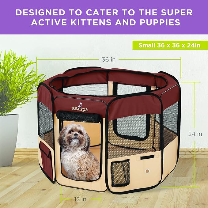 Zampa Puppy Playpen Small 36"x36"x24" Portable Pop Up Playpen for Dog and Cat, Foldable | Indoor/Outdoor Kitten Pen & Travel Pet Carrier + Carrying Case.