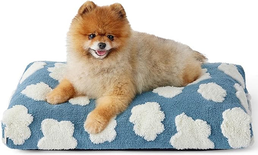 Lesure Small Dog Beds-Thick Shredded Chopped Foam Pet Bed, Dog Bed Indoor with Removable Cover, Cute Modern Fuzzy Plush & Anti Slip Bottom(24'x16', Blue)