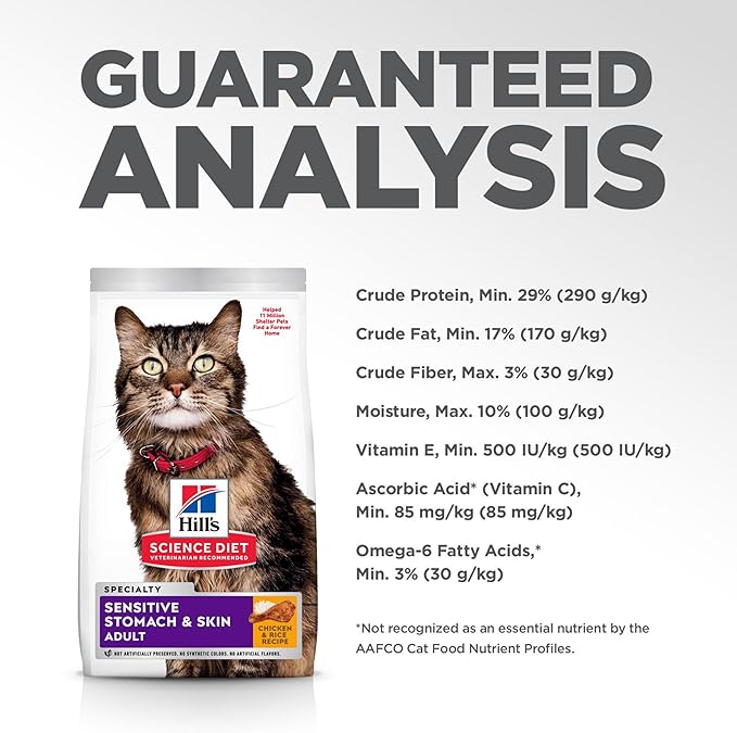 Hill's Science Diet Sensitive Stomach & Skin, Adult 1-6, Stomach & Skin Sensitivity Support, Dry Cat Food, Chicken & Rice, 15.5 lb Bag