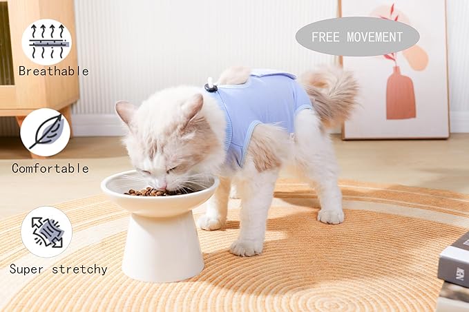 Cat Surgery Recovery Suit Female Kitten Cat Onesie for Cats After Surgery Spay Surgical Abdominal Wound Skin Diseases Cone Collar Soft Alternative Wear (Blue, M)