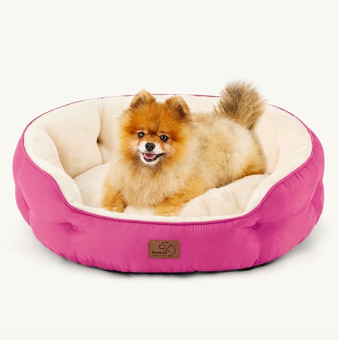 Bedsure Dog Beds for Small Dogs - Round Cat Beds for Indoor Cats, Washable Pet Bed for Puppy and Kitten with Slip-Resistant Bottom, 25 Inches, Sachet Pink