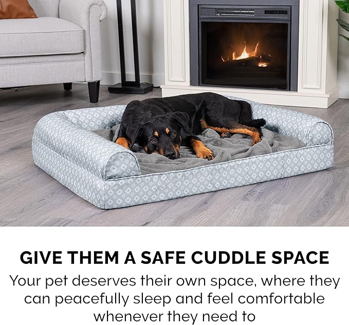 Furhaven Cozy Orthopedic Dog Bed for Large Dogs w/ Removable Bolsters & Washable Cover, For Dogs Up to 95 lbs - Plush & Diamond Print Nest Top Sofa - Gray, Jumbo/XL
