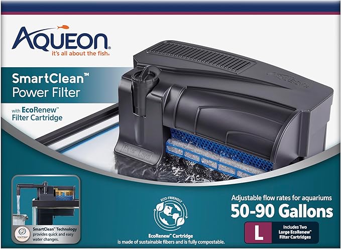 Aqueon Aquarium Fish Tank SmartClean Power Filter with EcoRenew Filter Cartridge, 50-90 Gallons