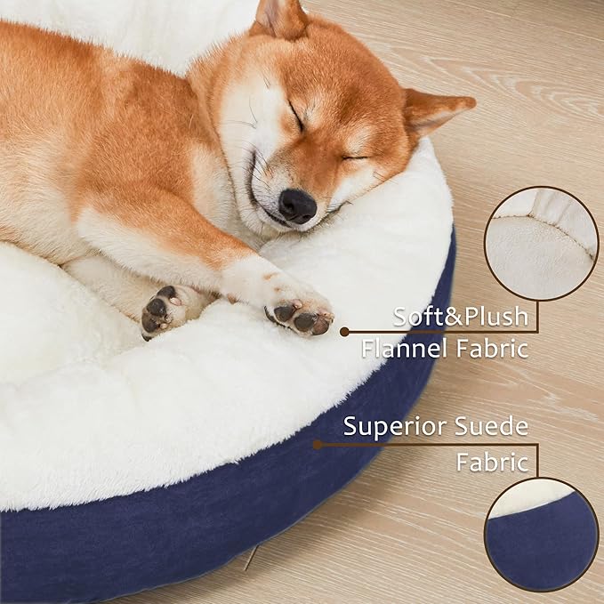 Love's cabin Round Donut Cat and Dog Cushion Bed, 30in Pet Bed for Medium or Large Dogs, Anti-Slip & Water-Resistant Bottom, Soft Durable Fabric Pet beds, Washable Calming Cat & Dog Bed Navy