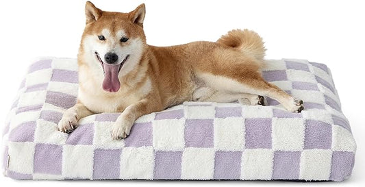 Lesure Dog Beds Large Sized Dog-Thick Shredded Chopped Foam Pet Bed, Dog Bed Indoor with Removable Cover, Cute Modern Fuzzy Plush & Anti Slip Bottom(35'x22', Purple)