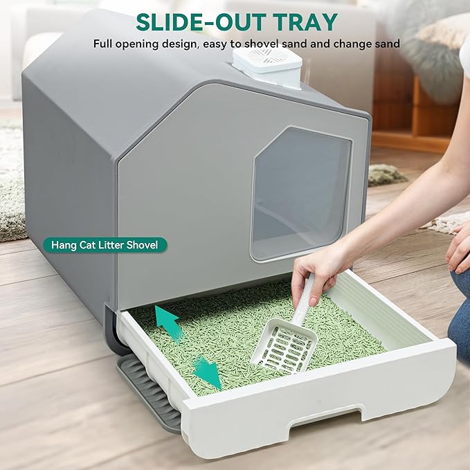 YITAHOME Extra Large Enclosed Cat Litter Box with Mat and Litter Scoop, Odorless Anti-Splashing XL Covered Hooded Cat Box, No Installation Needed