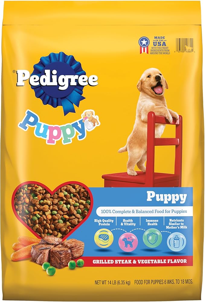 Pedigree Puppy Growth & Protection Dry Dog Food Grilled Steak & Vegetable Flavor, 14 lb. Bag