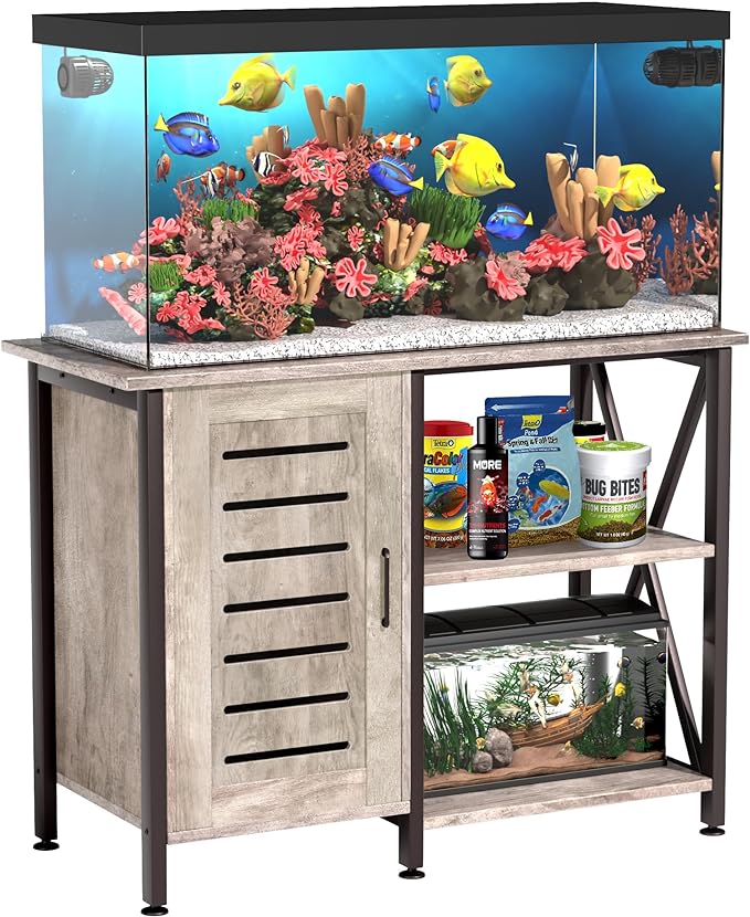 40-50 Gallon Fish Tank Stand, Aquarium Stand with Cabinet Accessories Storage, Heavy Duty Metal Frame, 40.55" L*18.89" W Tabletop, 1000LBS Capacity, Greige PG02YGZ