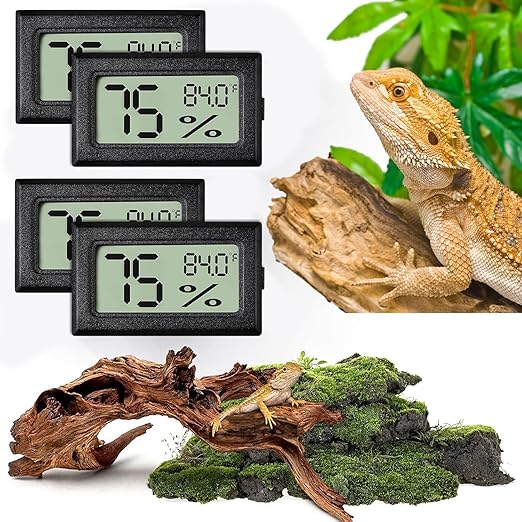 Reptile Thermometer and Humidity Gauge,4PCS Digital Adhesive Reptile Hydrometer Thermomete Tank Accessories,Reptile Terrarium Thermomete Pet Supplies for Snake,Bearded