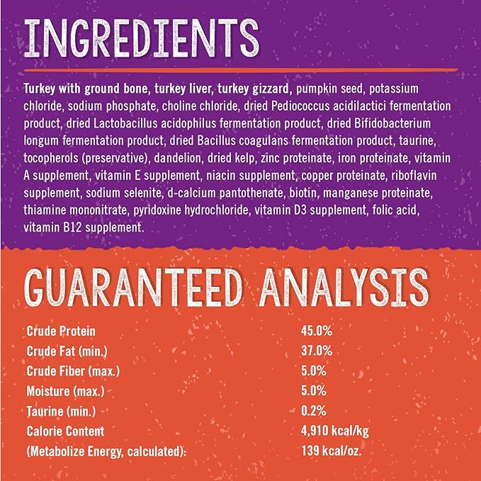 Stella & Chewy's Freeze-Dried Raw Cat Dinner Morsels – Grain Free, Protein Rich Cat & Kitten Food – Tummy Ticklin’ Turkey Recipe – 18 oz Bag