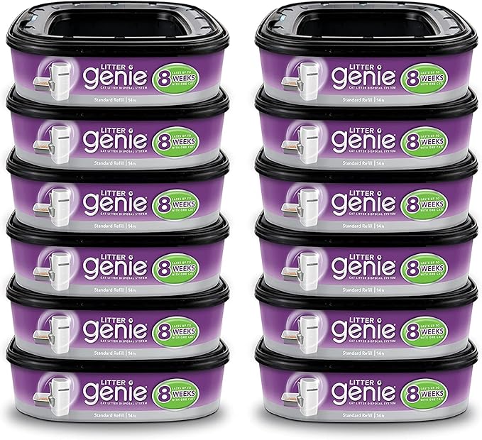 Litter Genie Ultimate Cat Litter Disposal System Refills, Lock Away Odors, Purple ,12 Cartridges