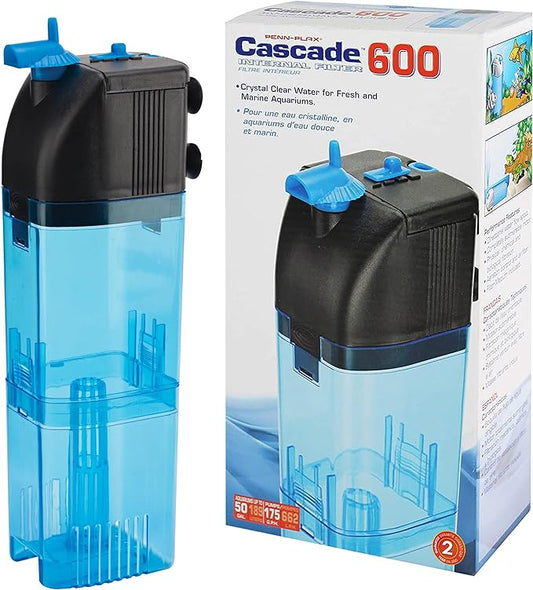Penn-Plax Cascade 600 Fully Submersible Internal Filter – Provides Physical, Biological, and Chemical Filtration for Aquariums and Turtle Tanks