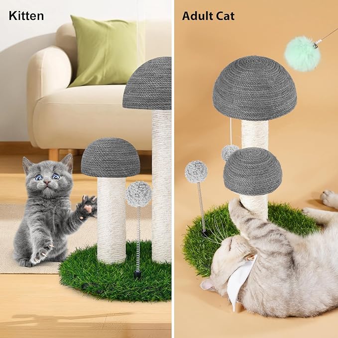 Odoland Cat Scratching Post Mushroom Natural Durable Sisal Board Scratcher for Kitty’s Health and Good Behavior, Furniture Scratch Deterrent Accessories for Cats Grey