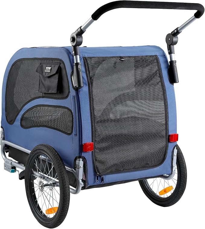 VEVOR Dog Bike Trailer, Supports up to 66/88/100 lbs, 2-in-1 Pet Stroller Cart Bicycle Carrier, Easy Folding Cart Frame with Quick Release Wheels, Universal Bicycle Coupler, Reflectors, Flag