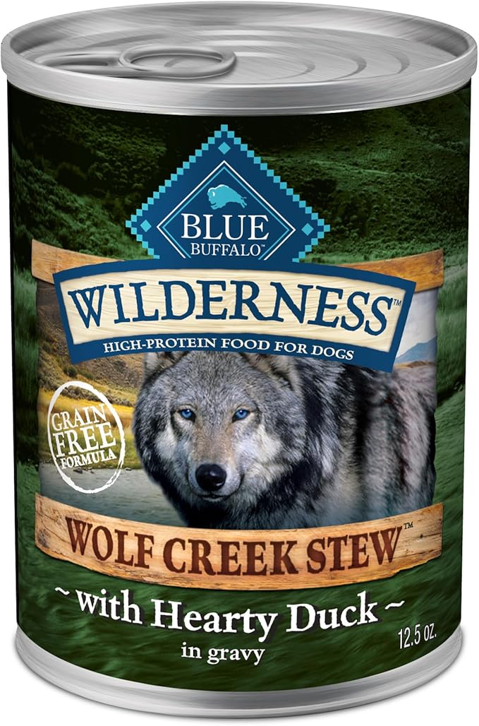 Blue Buffalo Wilderness Wolf Creek Stew High Protein, Natural Wet Food for Dogs, Hearty Duck Stew in Gravy, 12.5-oz cans, 12 Count