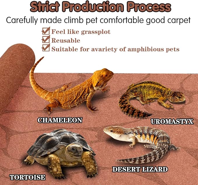 2PCS Reptile Carpet 20 Gallon, Pet Terrarium Liner, Reptiles Cage Mat/Substrate for Snakes, Chameleons, Geckos and Kitchen Use with Tweezers Feeding Tongs Printing Desert